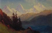 Albert Bierstadt, Sunset Over a Mountain Lake